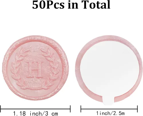 Miniatura 2 de 50 piezas de calcomanías adhesivas de sello de cera rosa en letra H, hechas a mano, no necesita sello de cera, calcomanías de cera para rasgar