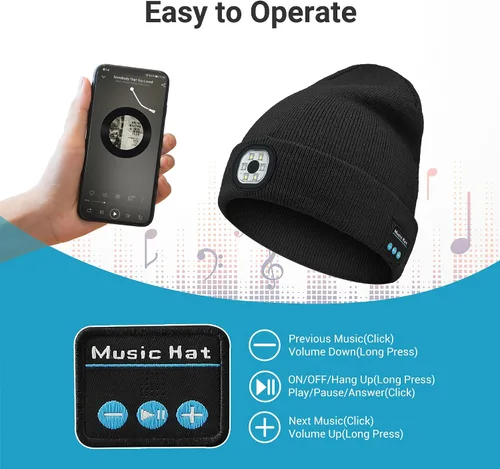 Miniatura 4 de Bluetooth Beanie with Light, LED Beanie with Built-in Speaker and Microphone, Unique Gifts for Men Women