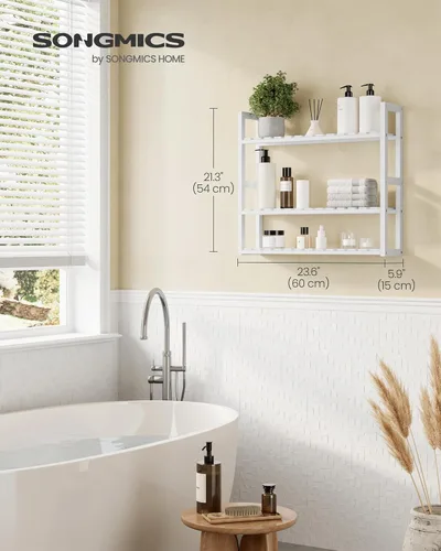 Miniatura 3 de SONGMICS Estantería de bambú para baño, con 3 niveles ajustables para plantas, de montaje en pared o de pie, para la sala de estar, balcón, cocina