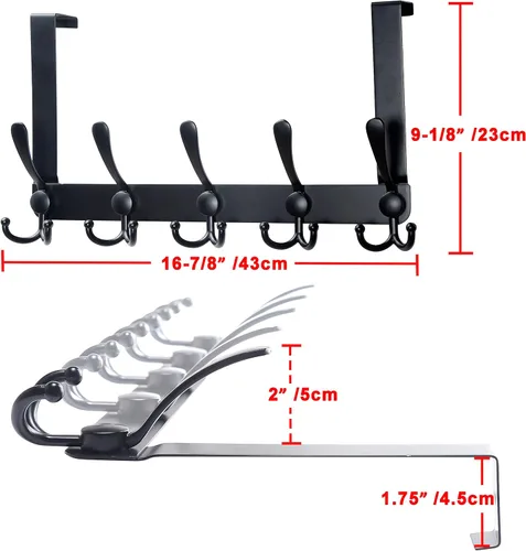 Miniatura 2 de SKOLOO Gancho sobre la puerta - para puertas de hasta 1-3/4' de espesor, colgador de puerta de metal con 5 ganchos triples, colgador sobre la puerta