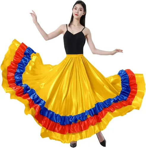 Miniatura 10 de Falda larga de baile para adultos, color negro, rojo, verde, falda folklórica para disfraz de Halloween flamenco mexicano
