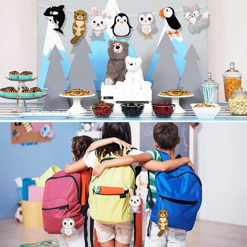 Miniatura 7 de CiyvoLyeen Kit de costura de animales polares para niños, haz tu propio kit de manualidades de fieltro de animales polares de invierno, incluye 14