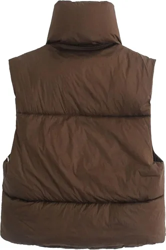 Miniatura 5 de Bozanly Chaleco acolchado corto para mujer, con cremallera, cuello alto, sin mangas, acolchado