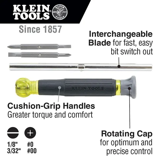 Miniatura 7 de Klein Tools 32328 y 32314 Juego de destornilladores de precisión y electrónica, 4 en 1 con Phillips de fuerza industrial y puntas ranuradas