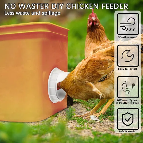 Miniatura 3 de Comedero de pollo para bricolaje, sin residuos, 6 unidades de puerto automático de alimentación para aves de corral con tapón y sierra de agujero