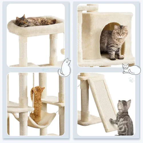Miniatura 3 de Yaheetech Árbol resistente de 54 pulgadas para gatos grandes, condominio de gatitos de varios niveles con postes rascadores, hamaca y percha