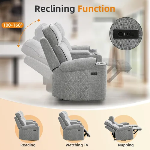 Miniatura 3 de EBELLO Sofá reclinable eléctrico de tela, sofá reclinable de dos plazas con portavasos, puertos de carga USB tipo C y espacio de almacenamiento, 2