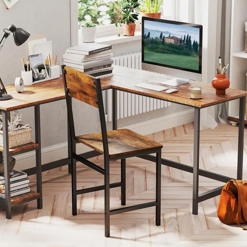 Miniatura 7 de Giantex Juego de 2 sillas de comedor, sillas de cocina industriales con patas de metal, respaldo inclinado, veta de madera rústica, sillas laterales