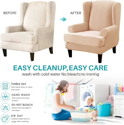 Miniatura 8 de MIFXIN Wingback - Funda para silla, de terciopelo de 2 piezas, elásticas, con funda de cojín, suave, lavable, protector de muebles para sala
