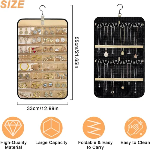 Miniatura 7 de Tefola Organizador de joyas colgante, organizador de collares de doble cara, organizador de joyas para aretes, collares, anillos, lentes