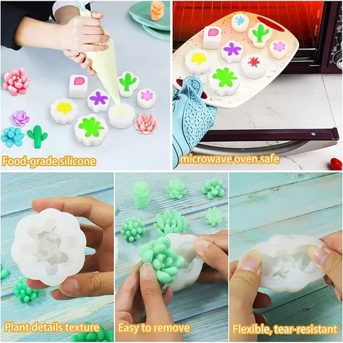 Miniatura 4 de 9 moldes de silicona para suculentas, moldes de resina de flores de cactus 3D, moldes de arcilla de cactus, molde de pastel de flores, moldes