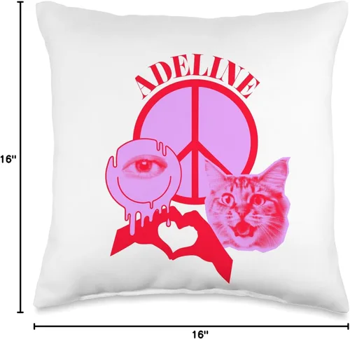 Miniatura 4 de Adeline Name Personalized Peace and Karma Co. Adeline - Almohada personalizada con el nombre I Love Retro Cat Mom (16 x 16 pulgadas), multicolor