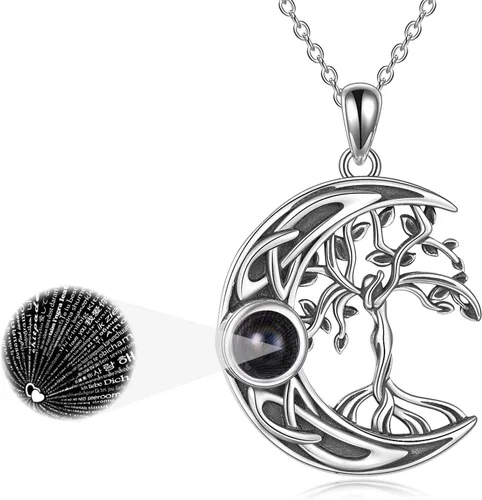 ONEFINITY Tree of Life Necklace Sterling Silver I Love You 100 LanguagesMoonstone Necklace Cremation Jewelry for Women Girls Gifts