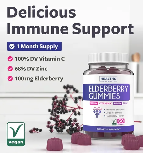 Miniatura 2 de Gomitas veganas de saúco Sambucus para adultos, gomitas de vitamina C y zinc de saúco negro para el bienestar diario y de temporada, gomitas