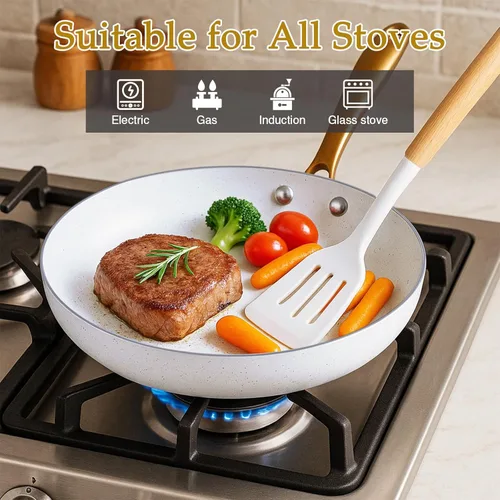 Miniatura 7 de Juego de 18 piezas de ollas y sartenes antiadherentes, juego de utensilios de cocina de cerámica, juegos de cocina para la cocina, apto