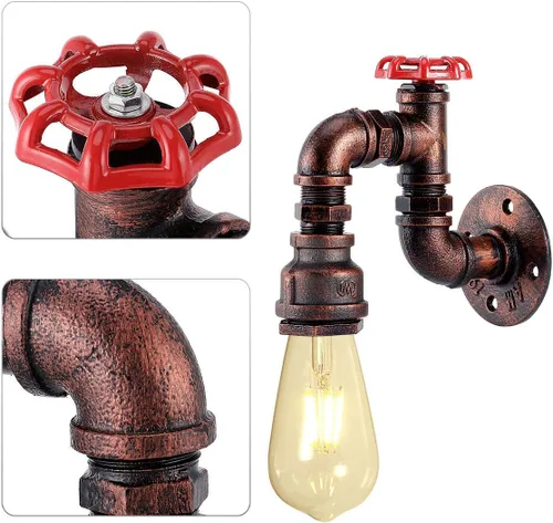 Miniatura 2 de Kawell Lámparas de pared vintage industriales retro lámpara de pared creativa tubo de agua lámpara de pared hierro arte E26 60W Max para dormitorio