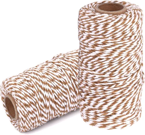 Miniatura 16 de Cuerda de algodón para panaderos: 2 rollos de cordel para envolver regalos de manualidades, hilo de oro de 656 pies, hilo blanco para cocina 24