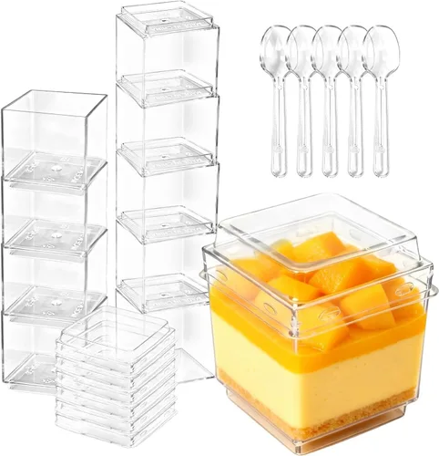 Miniatura 9 de 100 tazas de postre de plástico de 12 onzas con tapas y tenedores, recipientes desechables para cupcakes y tiramisú, cuencos de helado para yogur