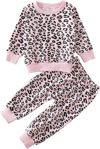 Avidqueen Toddler Baby Girls Leopard Print Clothes Set Long Sleeve T-Shirt Tops and Pants 2pcs Outfits