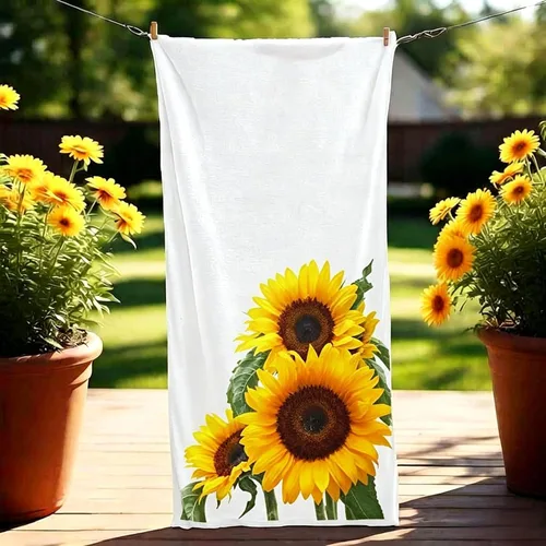 Miniatura 4 de Toallas de mano con diseño de girasoles brillantes, toallas de baño suaves con flores amarillas y hojas verdes, 13.6 x 29 pies