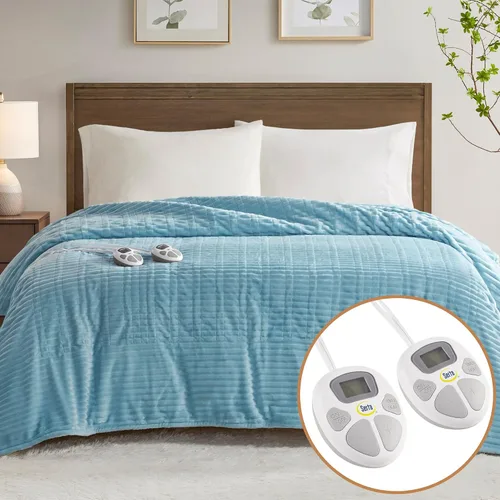 Miniatura 9 de Serta - Manta eléctrica, suave, acanalada, manta térmica de felpa para oficina, sofá, temporizador de apagado automático de 1 a 12 horas, 10 niveles