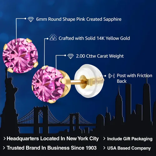 Miniatura 98 de Gem Stone King Aretes solitarios con piedra natal de oro de 14 quilates Redondos de 0.236 in Aretes de oro para mujeres y hombres