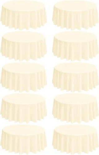 Miniatura 28 de Paquete de 10 manteles de poliéster de 60 x 102 pulgadas, manteles de poliéster beige para mesas rectangulares de 6 pies, resistentes a las manchas