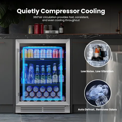Miniatura 4 de Yeego Refrigerador de bebidas de 24 pulgadas – Refrigerador de bebidas integrado para 180 latas debajo del mostrador con puerta de vidrio