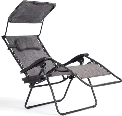 Miniatura 10 de Goplus Sillas Zero Gravity, Silla de jardín plegable y reclinable extra grande con toldo y soporte para tazas, Silla reclinable plegable ajustable