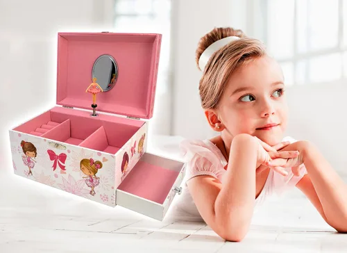 Miniatura 6 de Joyero musical recital de ballet con cajones laterales con collar de bailarina de color plateado