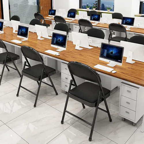 Miniatura 7 de Silla plegable con asiento acolchado de piel sintética, silla plegable ergonómica de metal con respaldo, silla portátil básica para oficina en casa