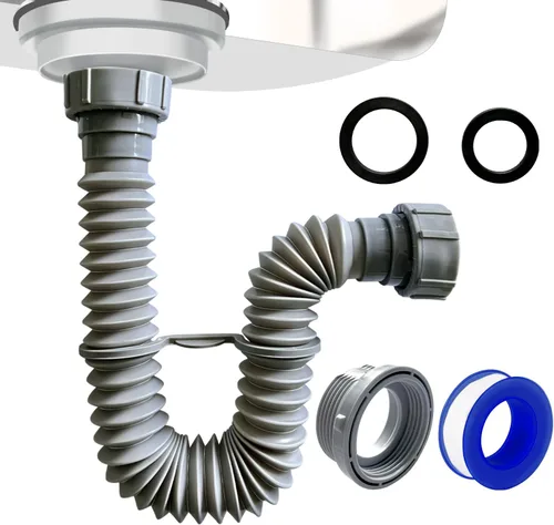 VIVIDA Tubo de drenaje para fregadero de 1-1/2 pulgadas, tubo de drenaje flexible, trampa P flexible expandible de 7.5 a 17.7 pulgadas para baño y