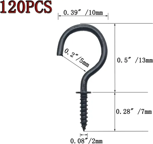 Miniatura 2 de 120 Piezas Ganchos de Rosca de 1/2 Pulgada Chapados en Níquel Ganchos de Metal para Tazas, Ganchos de Techo Negro