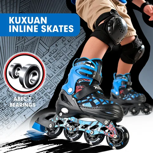 Miniatura 4 de Kuxuan Patines en línea ajustables para niños con ruedas iluminadas, divertidos patines iluminadores para niños, niñas y jóvenes Azul araña
