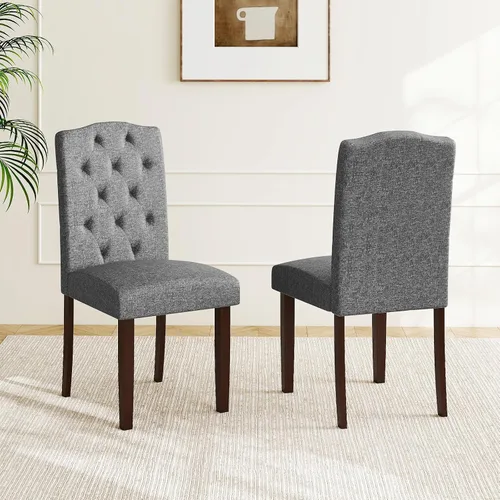 Miniatura 9 de GOFLAME Juego de 4 sillas de comedor tapizadas, sillas Parson tapizadas de tela con botones con patas de madera de goma, asiento acolchado y Gris