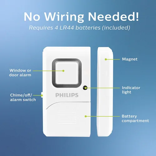 Miniatura 3 de Philips Alarma de seguridad personal para ventanas y puertas, paquete de 4, protección de bricolaje, alerta antirrobo, inalámbrico, timbre/alarma
