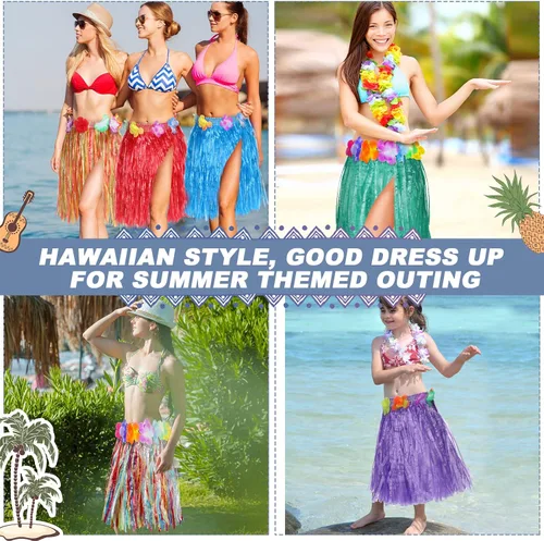 Miniatura 6 de Vicenpal 50 faldas hawaianas de hula de plástico para niños, coloridas danzas, Luau, recuerdo de fiesta, fiesta hawaiana tropical, suministros