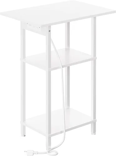 Miniatura 12 de Asgolion - Mesa auxiliar alta con estación de carga, mesita de noche delgada con puertos USB y tomas de corriente, mesa lateral estrecha de 3 Negro