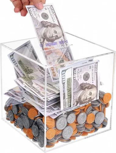 Alcancía acrílica para adultos, caja de dinero rompible para ahorros y universidad