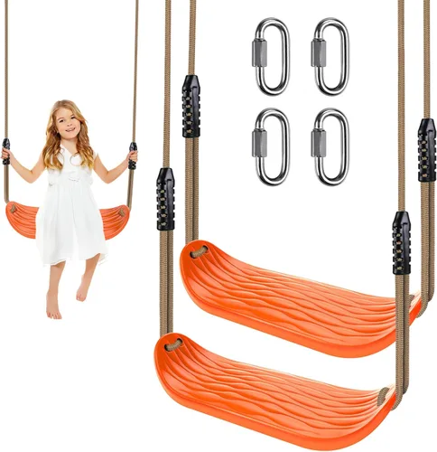 BeneLabel Juego de 2 columpios color naranja con cuerda de longitud ajustable de 50 a 80 pulgadas, asientos de 220 libras de capacidad, columpios
