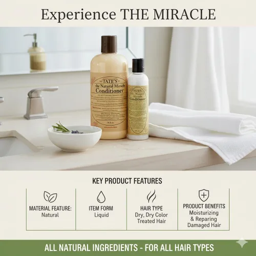 Miniatura 4 de Tate's Acondicionador Natural Miracle – 18 onzas líquidas con mini acondicionador natural sin perfume para cabello seco, dañado y teñido, reparación