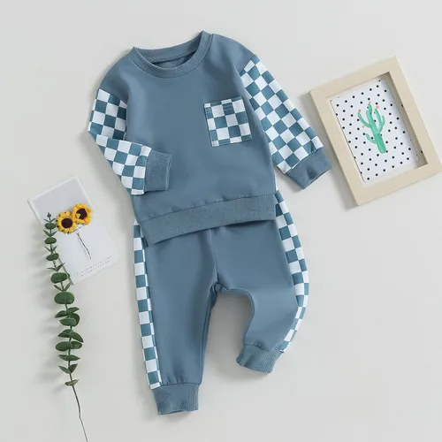 Miniatura 17 de Ropa de bebé niño 3 6 9 12 18 24M 3T Conjunto de pantalones con capucha patchwork sudadera con capucha pantalones de rayas traje de otoño invierno