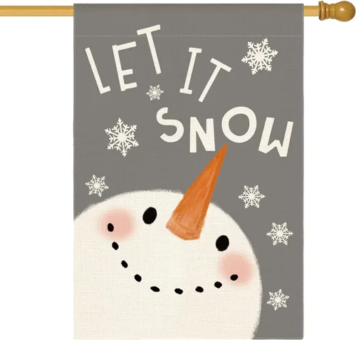 Miniatura 8 de AVOIN colorlife Azul Deja Que Nieve Muñeco de Nieve Copo de Nieve Bandera de Jardín 12 x 18 Pulgadas de Doble Cara, Bandera Decorativa de Navidad