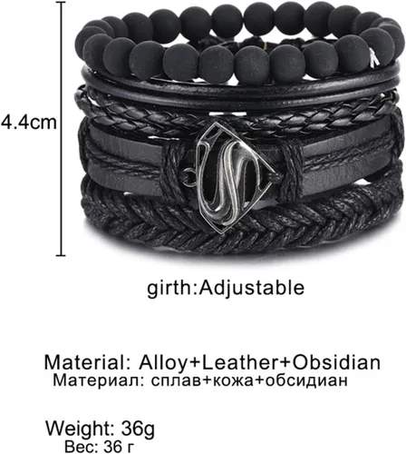Miniatura 2 de Pulsera de cuentas vintage para hombre, pulsera de cuero triángulo hueco de moda, pulsera multicapa ancha envuelta para hombres