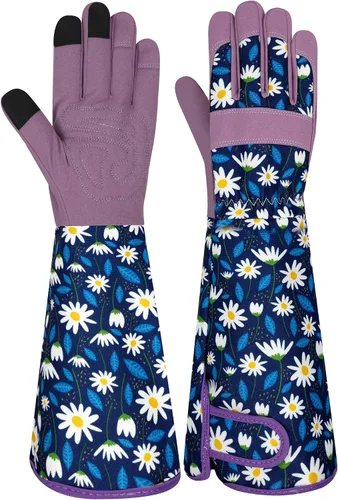 Miniatura 27 de Guantes largos de jardinería para mujer, guantes de cuero a prueba de espinas, guantes de trabajo transpirables para mujeres, patio, exteriores