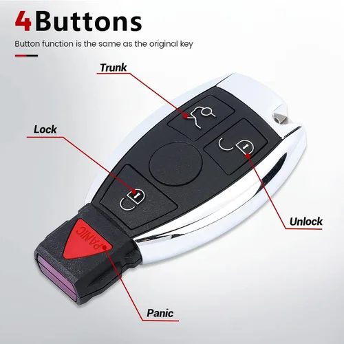 Miniatura 5 de Beefunny 315MHz Llave de Reemplazo Inteligente con 4 Botones 3+1 para Control Remoto de Mercedes-Benz Compatible con NEC & BGA 2000-2014, 705 Moto