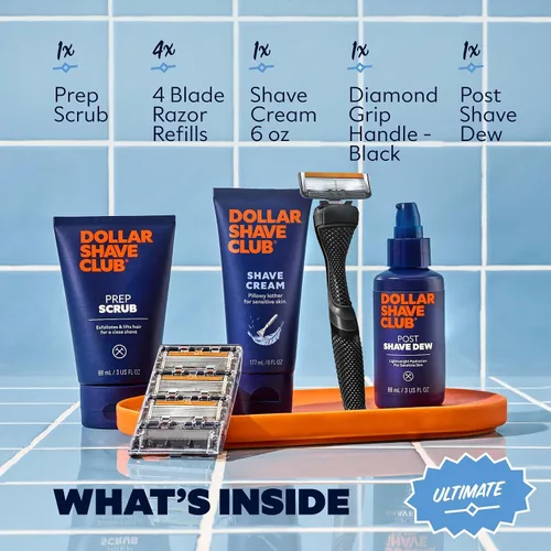 Miniatura 2 de Dollar Shave Club Ultimate Set 4 cartuchos de repuesto de afeitado extra apurado, 1 maquinilla, 1 exfoliante de preparación de 3 onzas, 1 crema