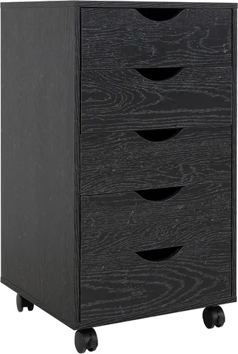 Miniatura 19 de Cajón de 5 cajones con gabinete de 2 estantes, negro, almacenamiento inteligente, perfilado con divisores ajustables, ruedas con cerradura