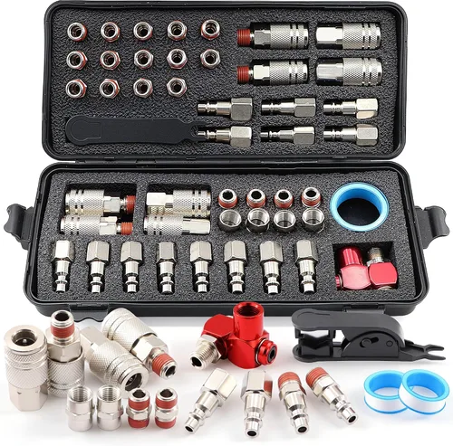 Miniatura 10 de Kit de acoplador de aire y enchufe, 22 piezas de 1/4" NPT de conexión rápida de aire con junta universal giratoria de 360°, accesorios de compresor