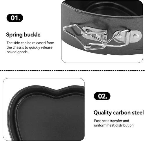 Miniatura 5 de Molde para tartas de molde desmontable con forma de corazón, molde de acero al carbono, mini moldes para hornear con base extraíble, sartén